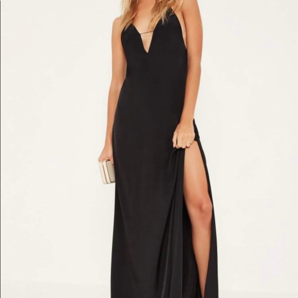 Deep V plunge strappy maxi dress with slit